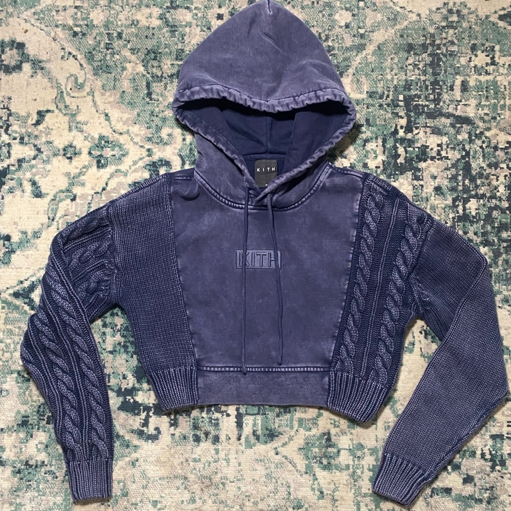 KITH cropped cotton box logo hoodie in size XS